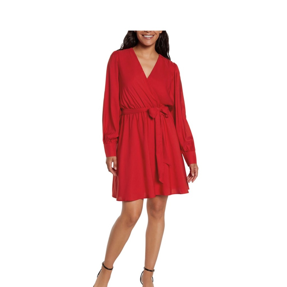 Elegant Red Faux Wrap Dress
